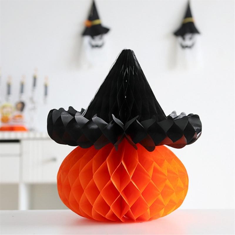 Set of 10 Orange Tissue Pumpkin Decorations Stylish Hanging Honeycomb Sphere for Halloween Festivities