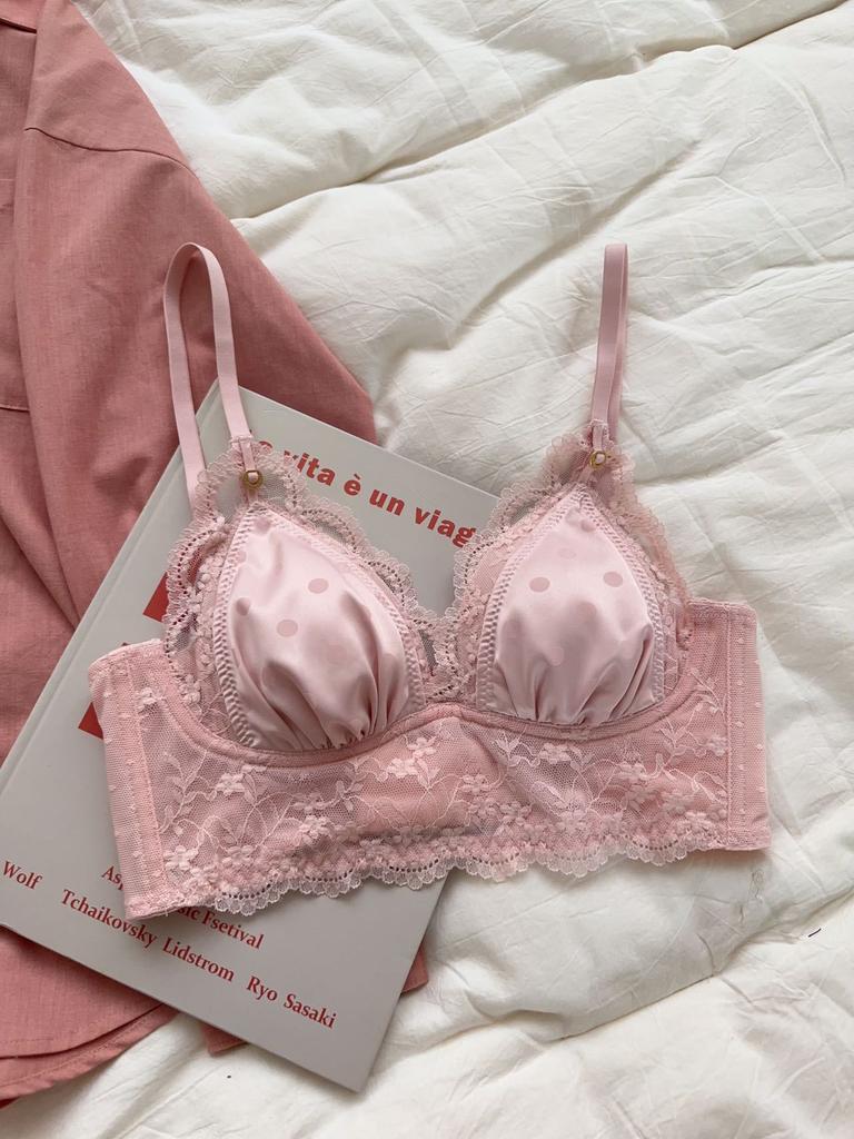 Triangle cup natal thin underwear women's big breasts show small and thin lace bra sexy pure desire without steel ring