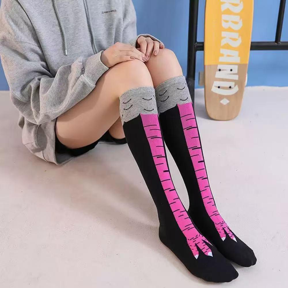 Chicken Paws Feet Long Socks Women Over The Knee Stockings Funny Cartoon Chicken Leg Claw Ladies 3D Print Thigh High Socks Gifts