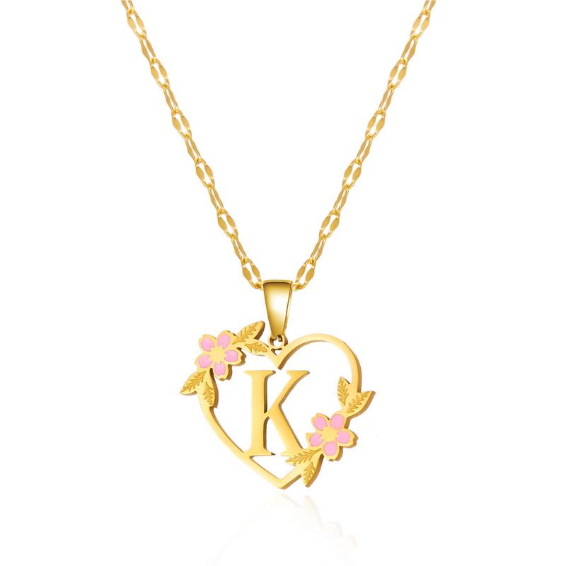 Gold Color Dainty Flower Initials Necklace for Women Trendy Stainless Steel Heart Letter Choker Necklace Alphabet Jewelry Gifts