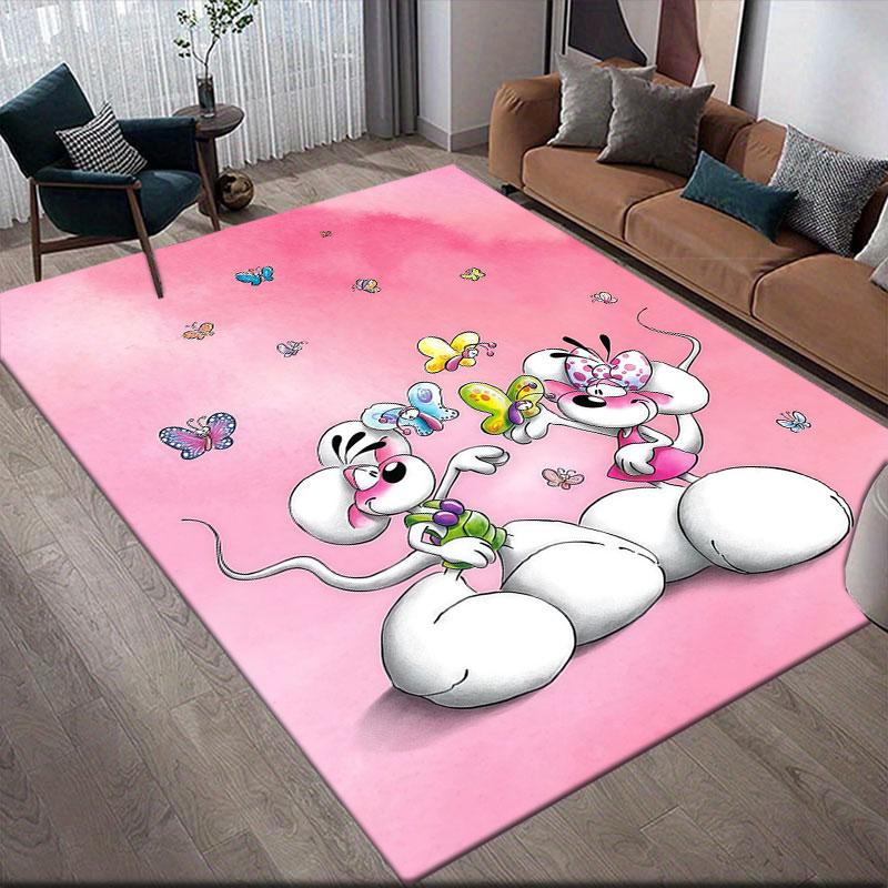Diddl Flannel Printed Carpet, Home Sofa Decoration for Living Room & Bedroom, Non‑Slip Play Flannel Floor Mat for Game Room