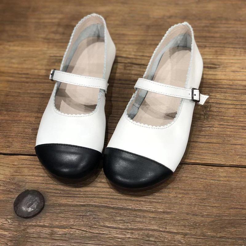 Women's Spring and Summer Handmade Mary Jane Shoes Round Head Flat Casual Small White Shoes