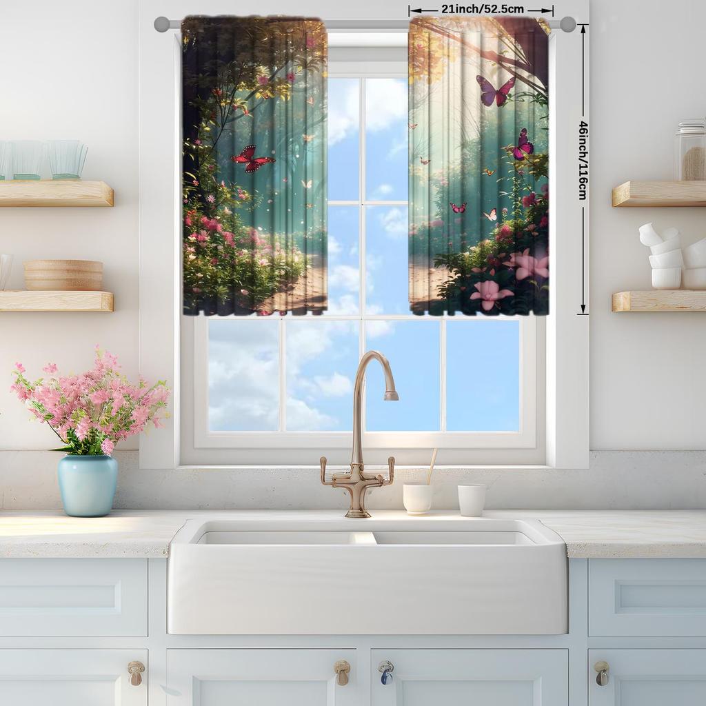 2 Piece Forest Butterfly Pattern Curtains   Dreamy Healing Curtains   Sunshade and Privacy-protecting Pole-style Curtains