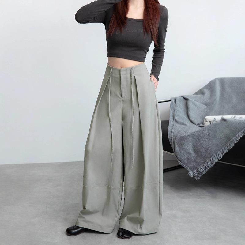 Lazy Wind Wide-leg Pants Women's Autumn High-waisted Drape Casual Pants Loose Design Pleated Straight Floor-mopping Pants Trousers