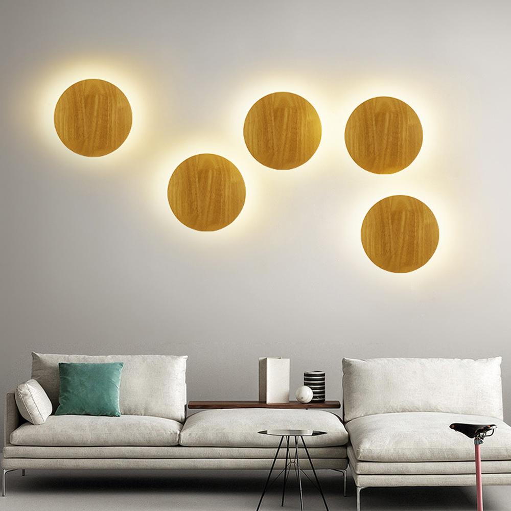 Simple style wooden craft LED wall lamp round oval shape with light source wall-mounted indoor lighting simple style Simplicity