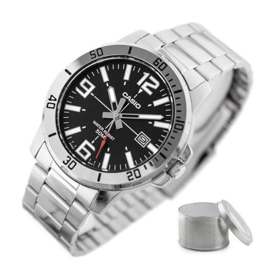Used New Casio MTP-VD01D-1BV Men's Entiker Stainless Steel Black Dial Casual Analog Sporty Watch