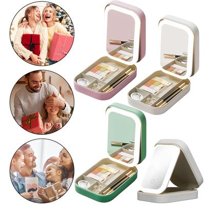Large Capacity LED Cosmetic Storage Box with Mirror Three Color Dimmable Light for Travel Makeup Organization