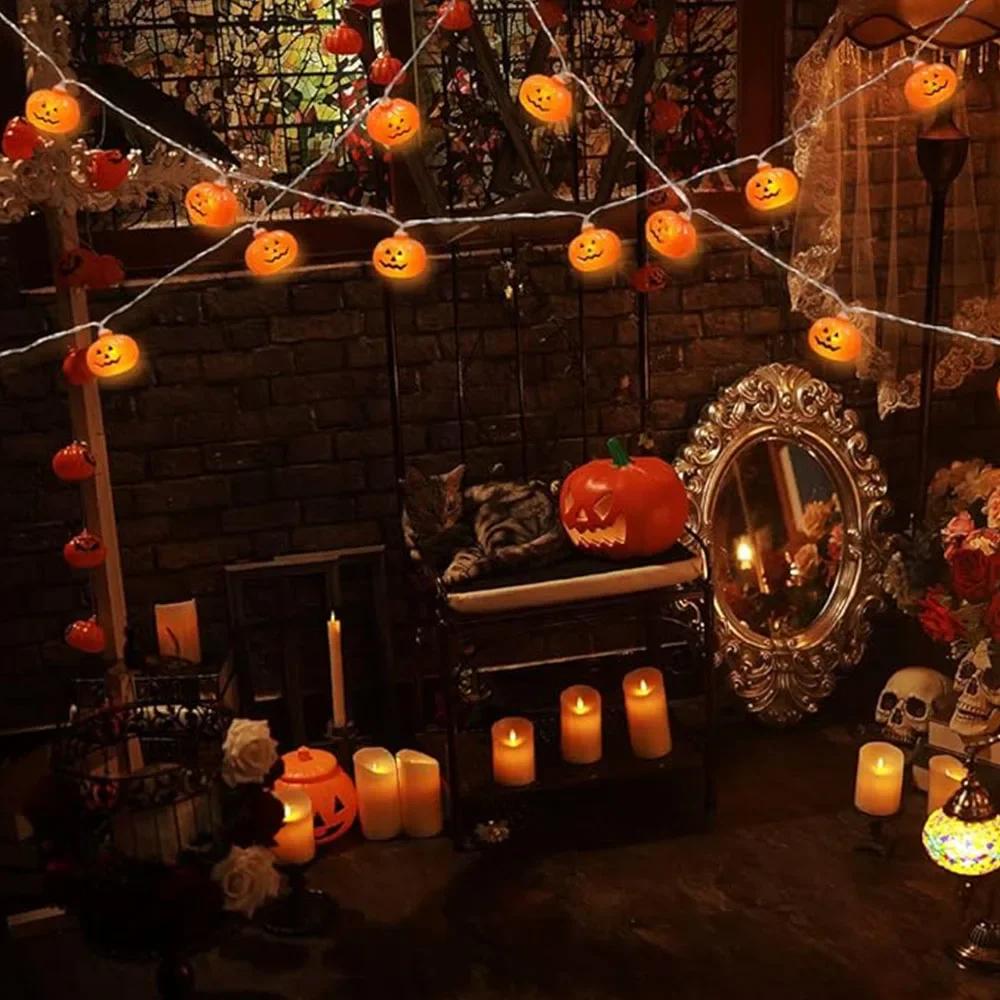 Halloween LED 10/20 LED 3D Gresskar Lyslenke Batteridrevet Dekorative Lyslenker for Happy Halloween Fest Hjem Atmosfære Dekorasjon