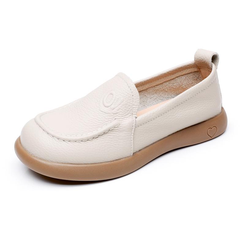 Women's Mom Shoes with Soft Surface and Soft Sole, Comfortable and Versatile Leather Shoes, Women's Simple Single Shoes, Shallow Mouth Women's Shoes
