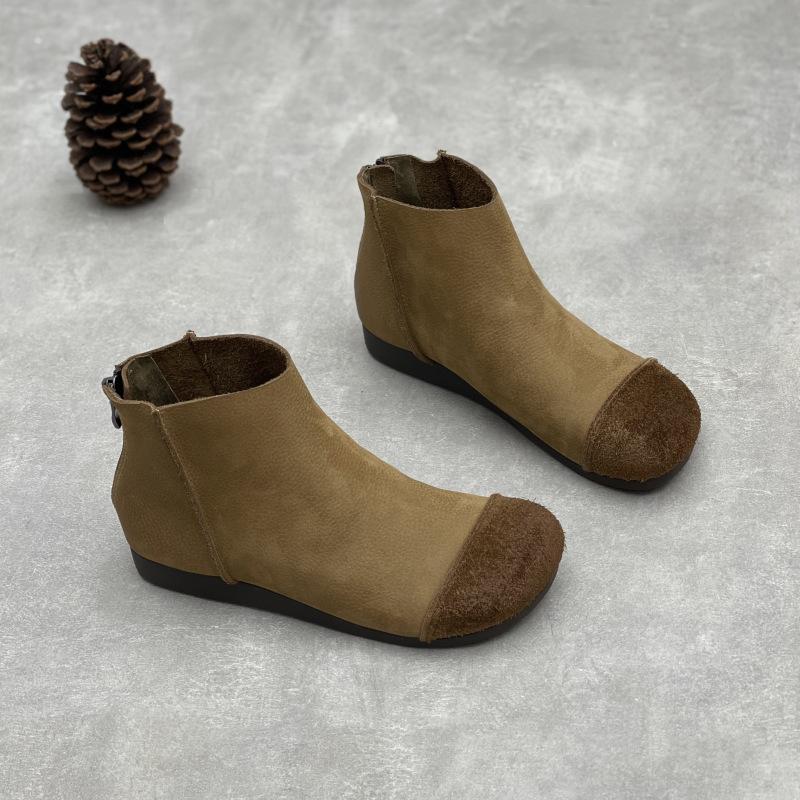 

Johnature Handmade Genuine Leather Women s Shoes Retro Comfortable Soft Cowhide Flat Ankle Boots 35