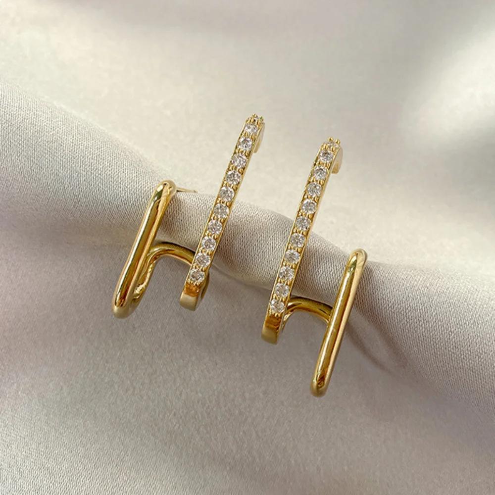 Fashion Irregular Gold Silver Color Stud Earrings for Woman Girls Korean Zircon Claw Designer Earring Luxury Jewelry Accessories