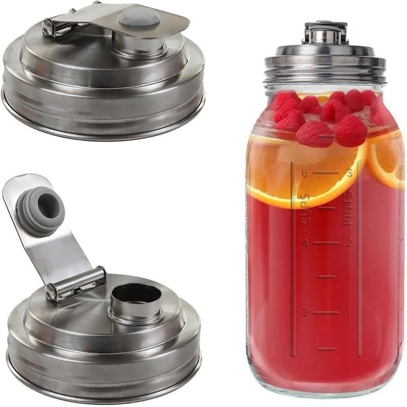 2 ks víčko s nalévacím hrdlem z nerezové oceli pro zavařovací sklenice se širokým hrdlem, Opakovaně použitelná víčka pro zavařovací sklenice se širokým hrdlem, Bez rukojeti Propagační