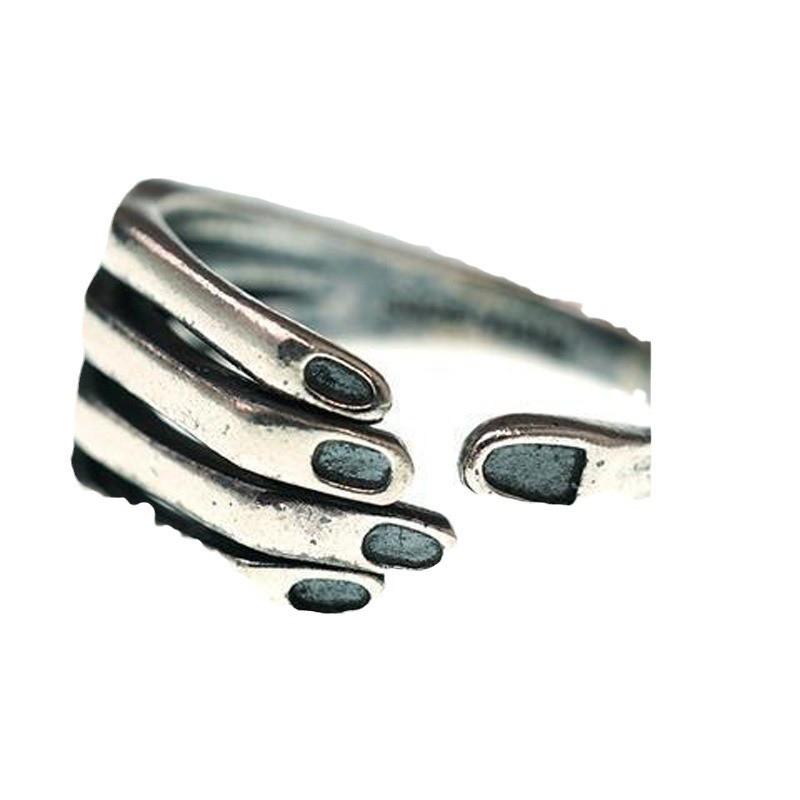 Adjustable Open Ring Men Women Geometric Hand Shape Design Plated Vintage Style Statement Jewelry