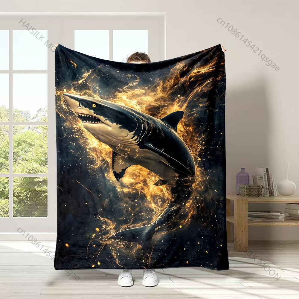 

1PC Shark with fiery background Print Adult Children Warm Blankets Home Travel Car Soft Comfortable Suitable for all seasons 75x100cm