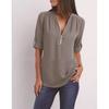 2023 mode V-ausschnitt Zipper Bluse Frauen Langarm Tops Sexy Hemd Beiläufige Lose Chiffon Hemd Feste Kleidung 25811
