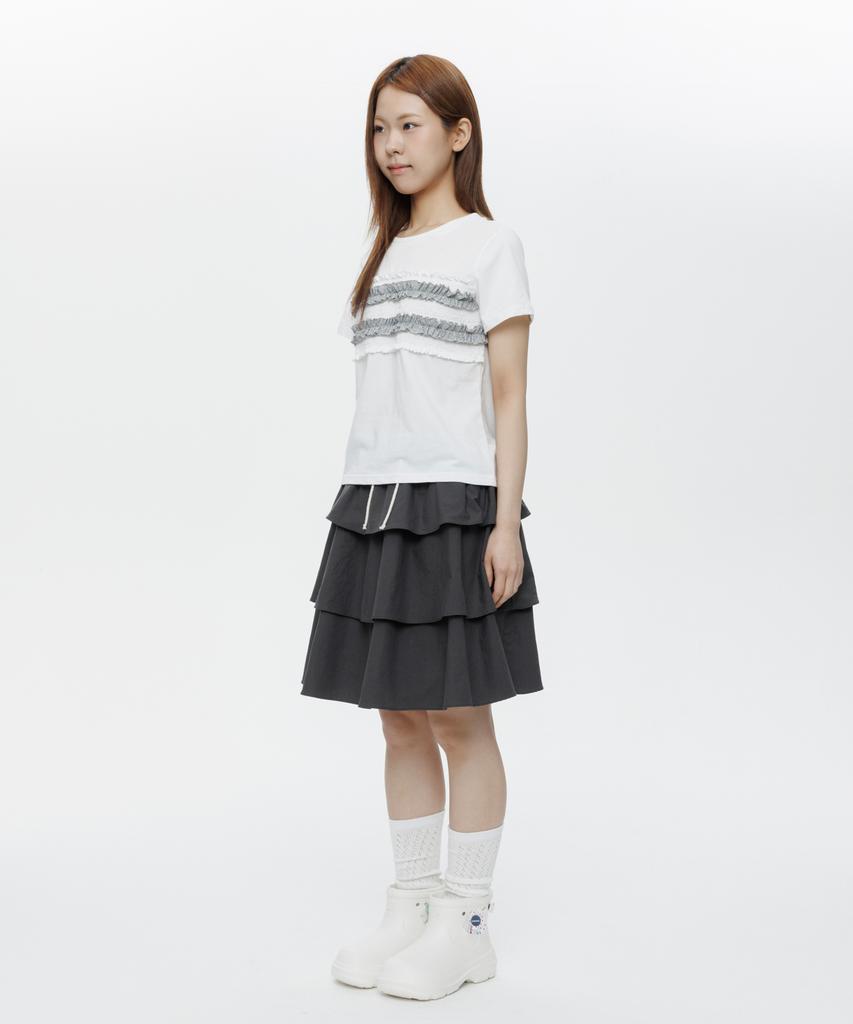 Ohesio Mixed Banding Shirring Skirt, Charcoal