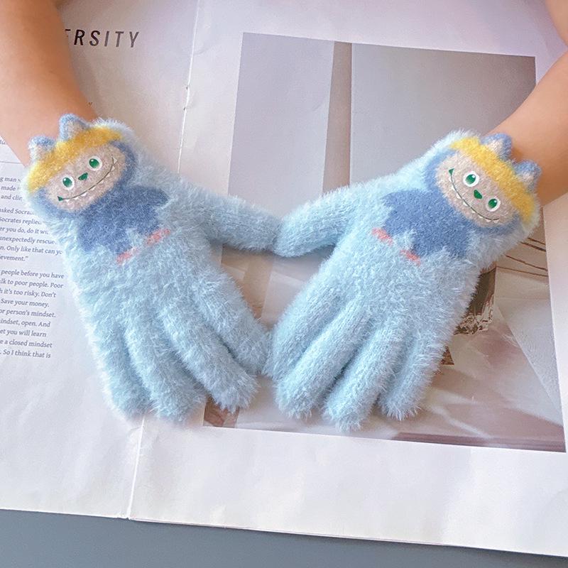 

Kids Knit Cartoon Gloves, Ages 3-6 - Warm Winter Protection світло-синій колір