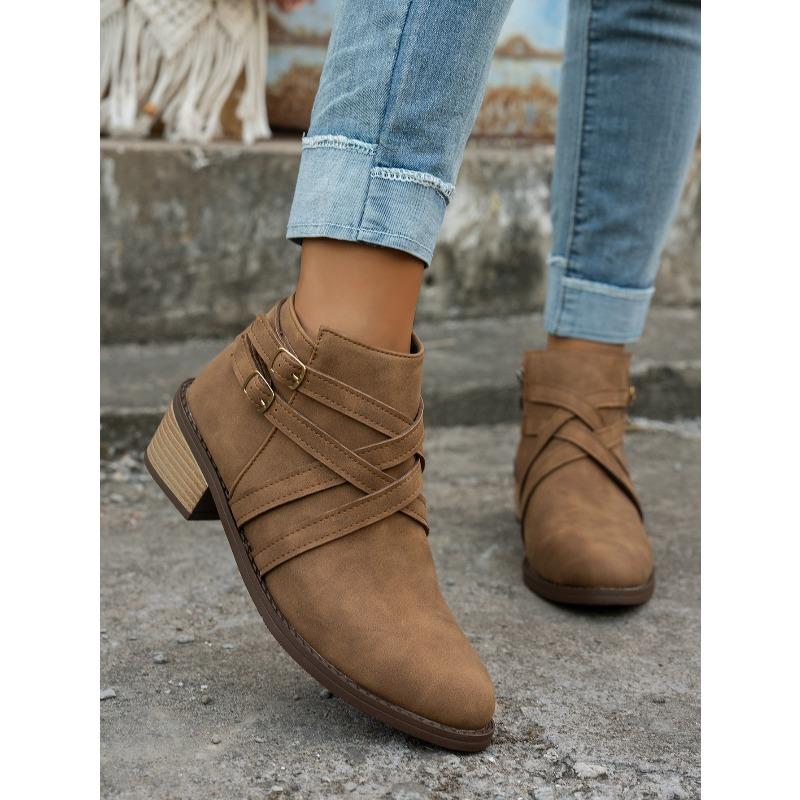 Pointed Toe Woven Martin Boots Women's Winter 2025 New Thick Heel Vintage Side Zipper Plus Size Booties