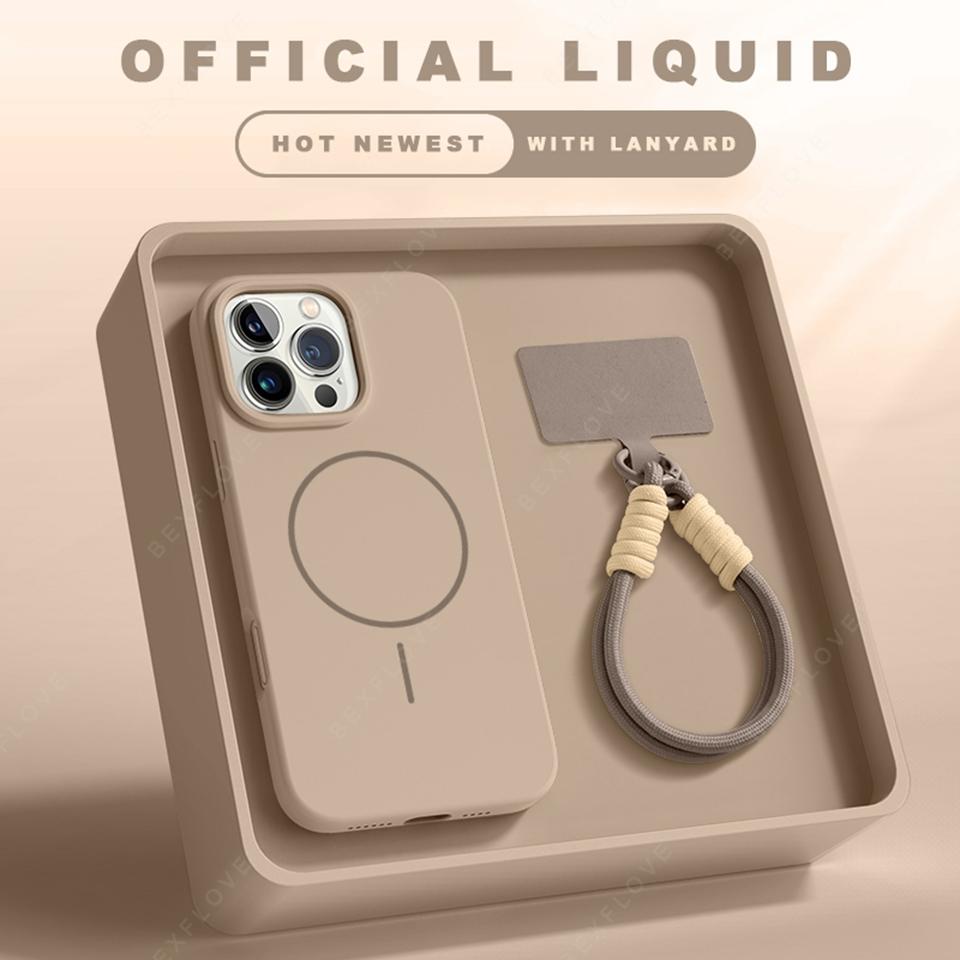 New Magnetic Lanyard Phone Case For iPhone 15 14 16 Plus 11 12 13 16 Pro Max Magsafe Liquid Silicone Strap Protector Soft Cover