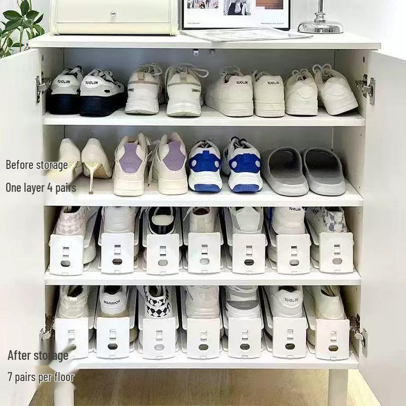 Adjustable Double-Layer Plastic Shoe Rack - Compact & Simple Home Storage Solution