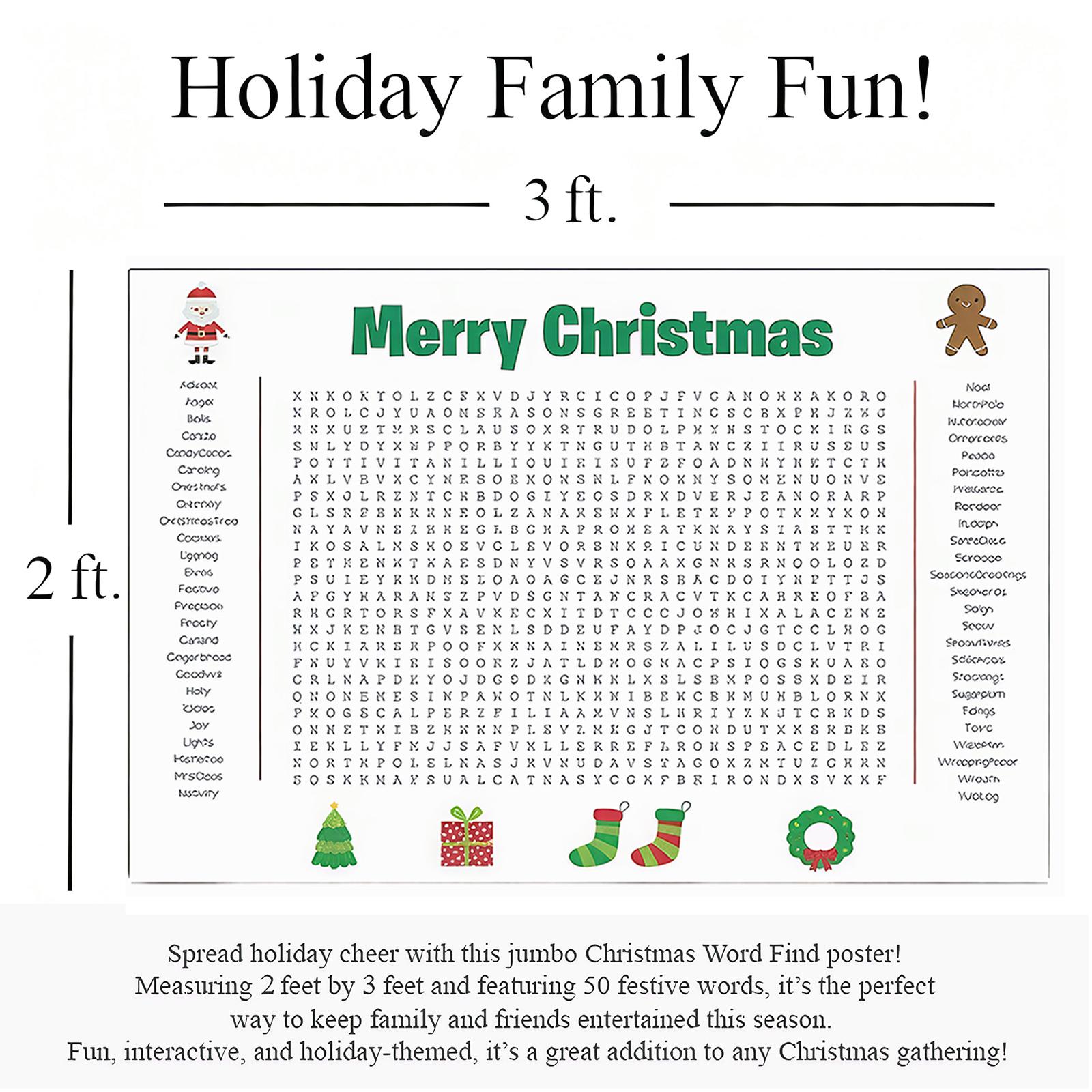 Jumbo Thanksgiving & Christmas Word Search Poster Giant 36 X24 Wall Game Christmas Word Search Puzzle Poster for Family Holiday