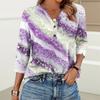 Women's Fashion Casual Printed V-Neck Button Three-quarter Sleeve T-Shirt Raglan Sleeve Top