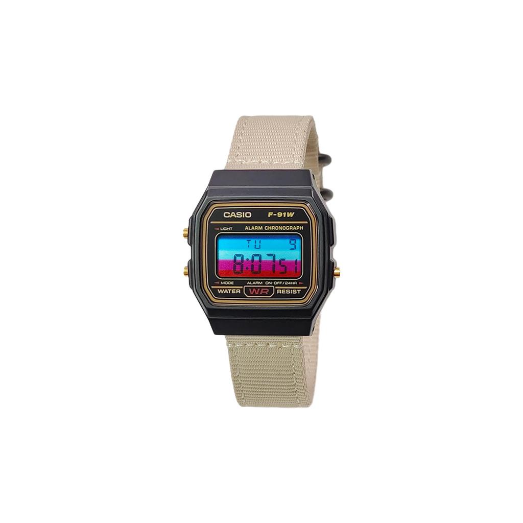 CASIO Custom Collection Quartz Movement Nylon Strap Watch Men's Watches Black Dial F-91WG-9(Watch5--)