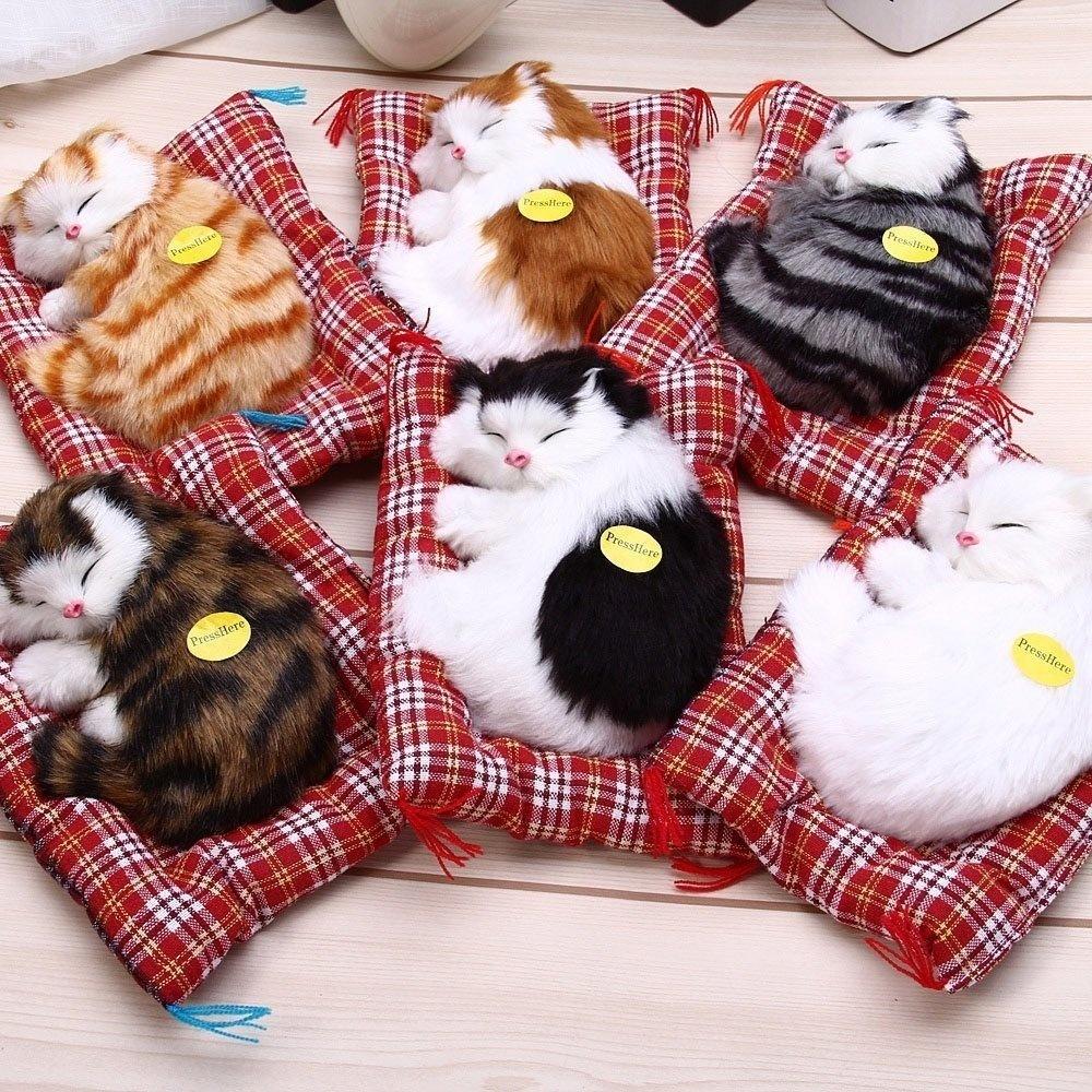 Lovely Simulation Animal Doll Plush Sleeping Cats Toy with Sound Kids Toy Birthday Gift Doll Decorations Stuffed Toys