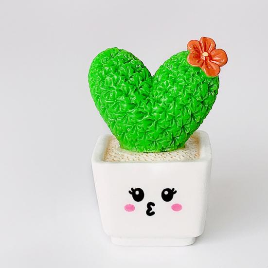 4Pcs/Set Mini Potted Cactus Ornament Cartoon Expression LOVE Shape Cactus Planter Pot Statue Figurine