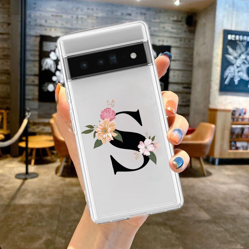 For Google Pixel 10 Pro 10A Phone Case Pixel 9 Pro XL Pixel 8 Pro 9A 8A 7A 7 6A 6 Pro Soft TPU Cover Flower Letters S