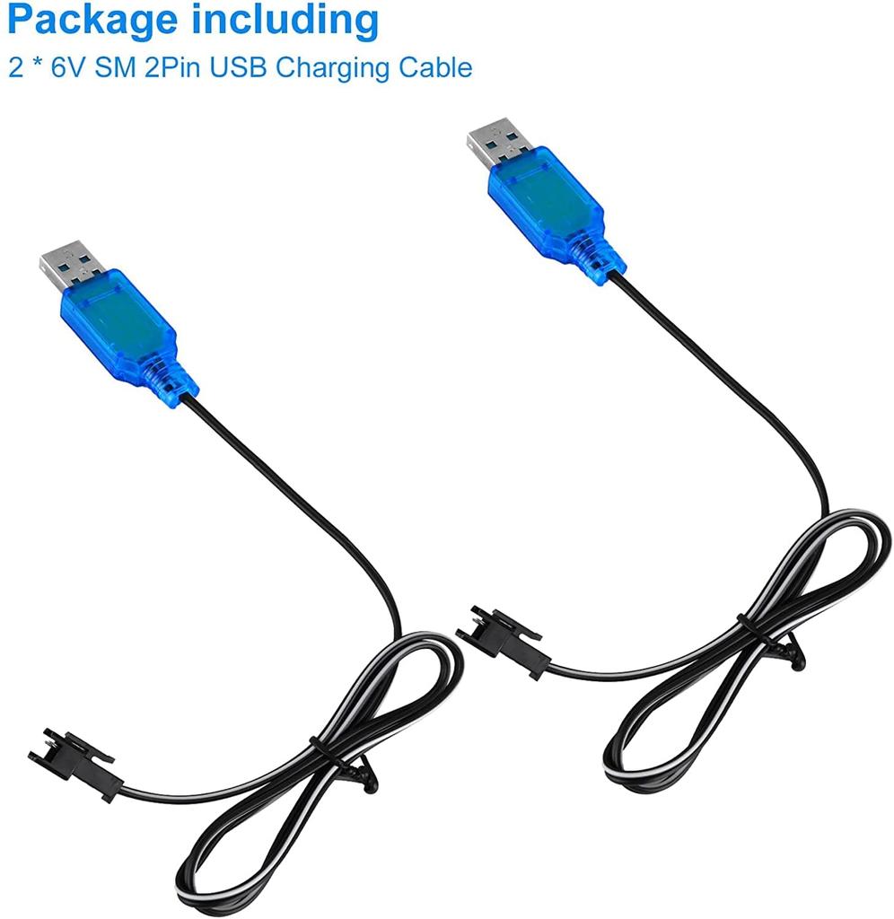 2-Pack USB Charging Cables with SM-2P Connector | 250mAh Output for 6V Ni-MH Batteries | Ideal for RC Cars, Model Toys, RC Helicopters – Blue