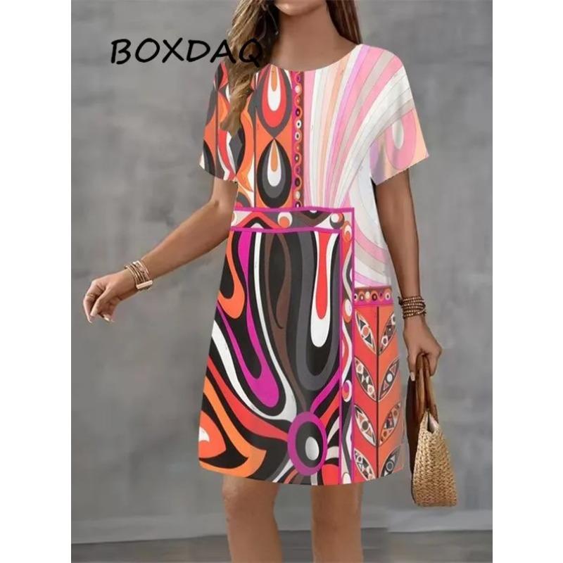 Sommerkleid für Damen, mehrfarbig, 3D-Druck, kurzärmelig