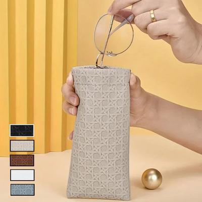 Pochette à Lunettes Minimaliste Élégante Tendance Texture Tissée Cuir PVC Boîte de Rangement Portative pour Lunettes de Soleil Contenant Protecteur Durable