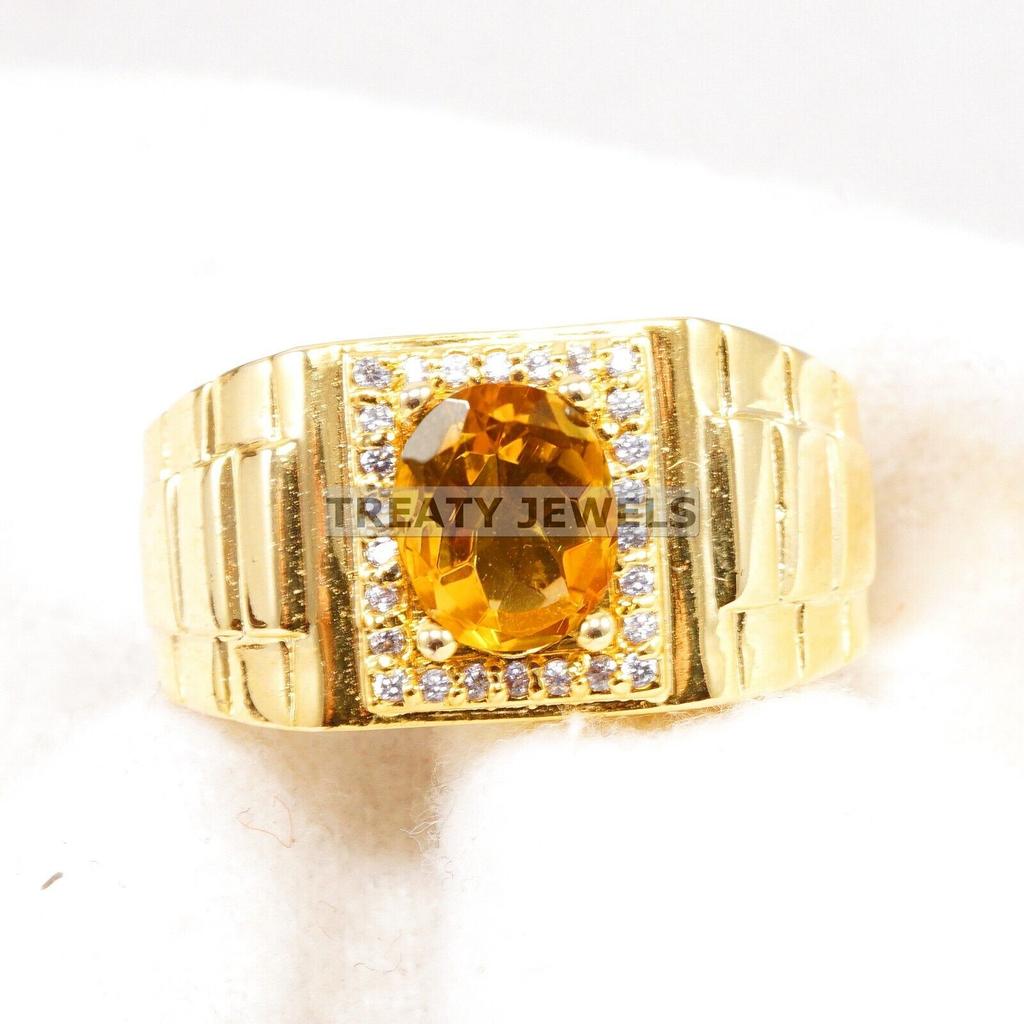 Bague Citrine Taille Ovale Argent Sterling 925 Plaqué Or Pour Homme #A986 JL375669319599