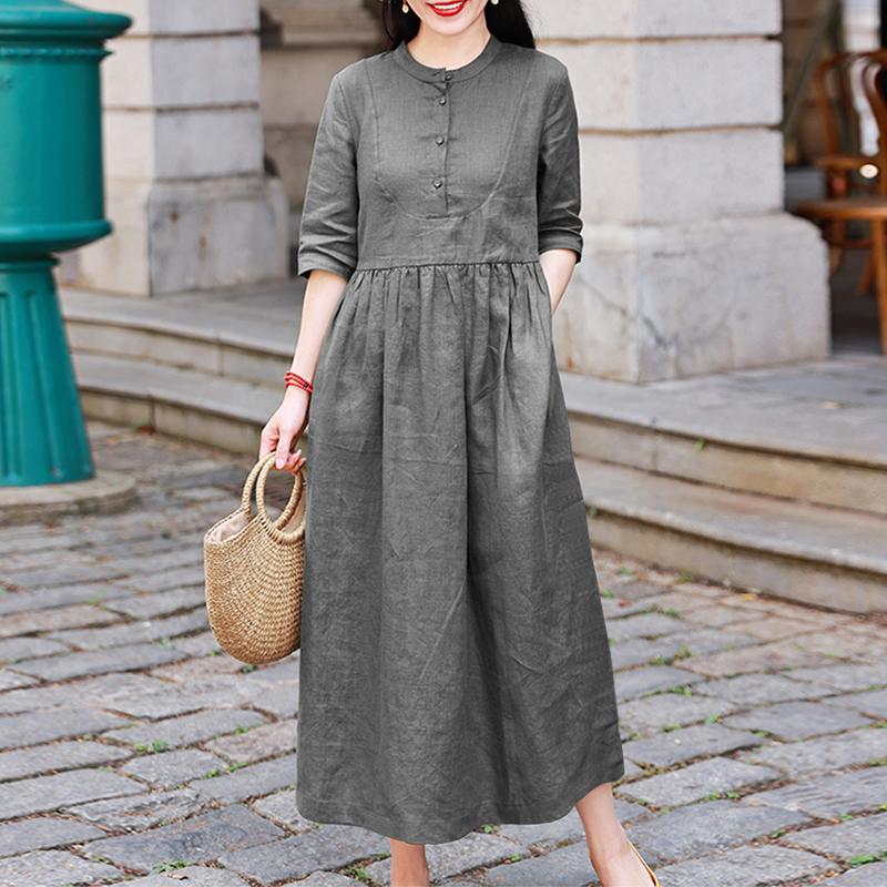 Yyfs Vestidos Casuales Vestido Algodon Manga Larga Vestido MC