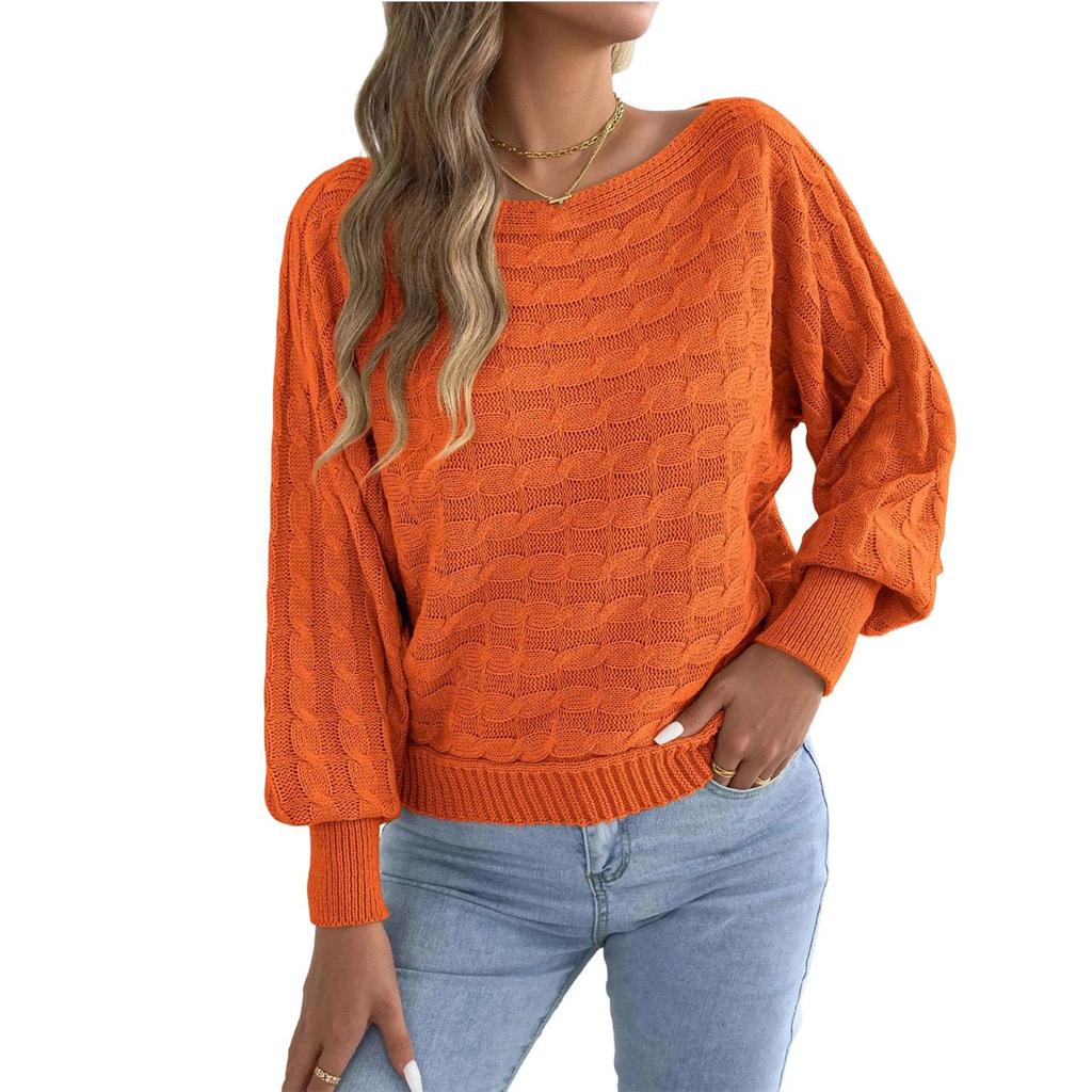 Women's Fashion Casual Round Neck Long Sleeve Knitted Top Solid Color Pullover Sweater