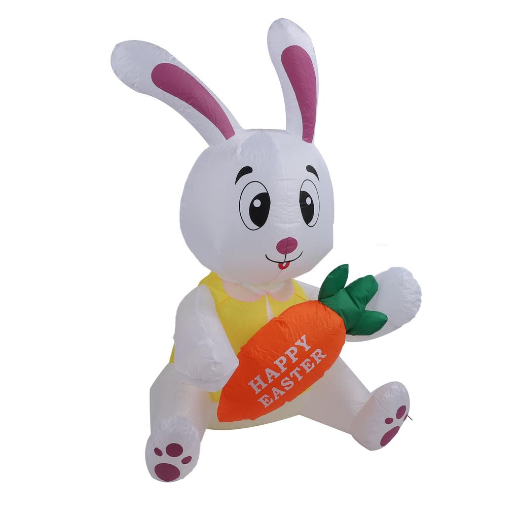 59.8in Inflatable Happy Easter Bunny Decoration Inflatable Rabbit Sitting Holding Carrot with LED