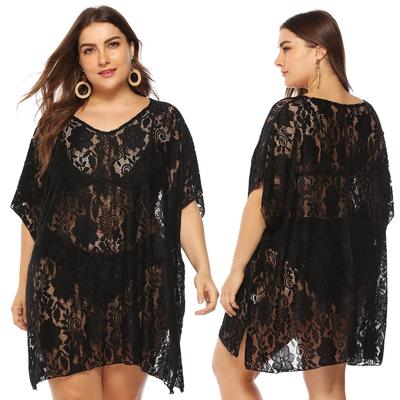 Copricostume da Spiaggia Donna Taglie Forti Europeo e Americano con Pizzo Trasparente Scollo a V Spacco
