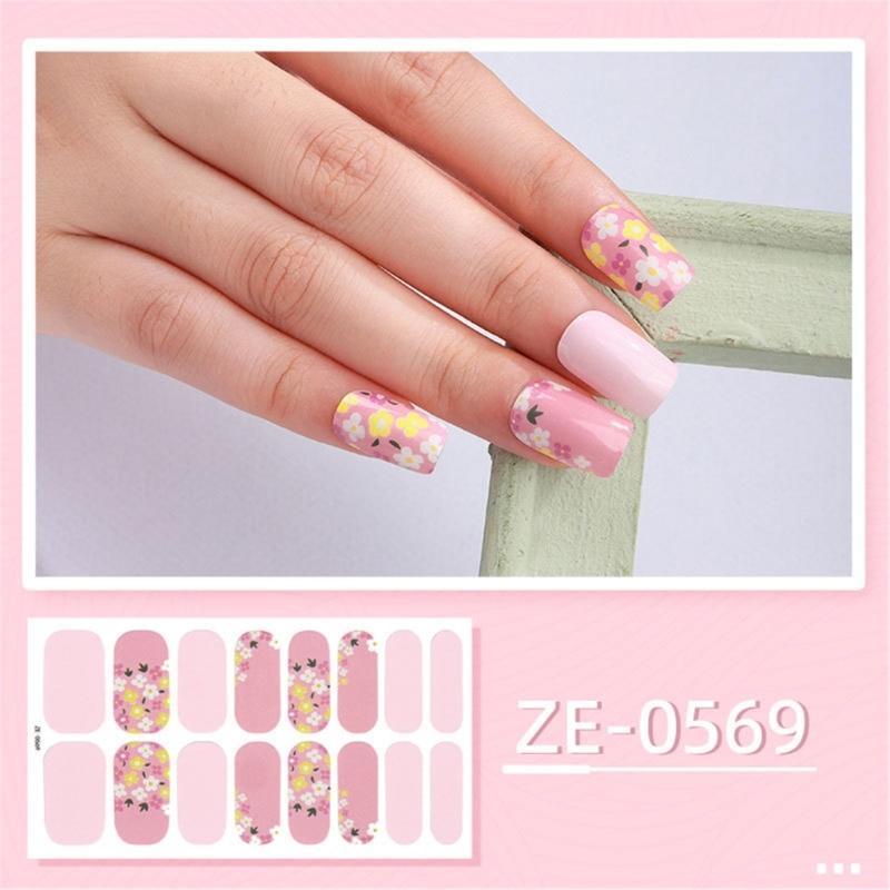 Nail Polish Sticker Self-Adhesive Nail Sticker Manicure Sticker Full Nail Wraps Waterproof Nail Strips with Nail File