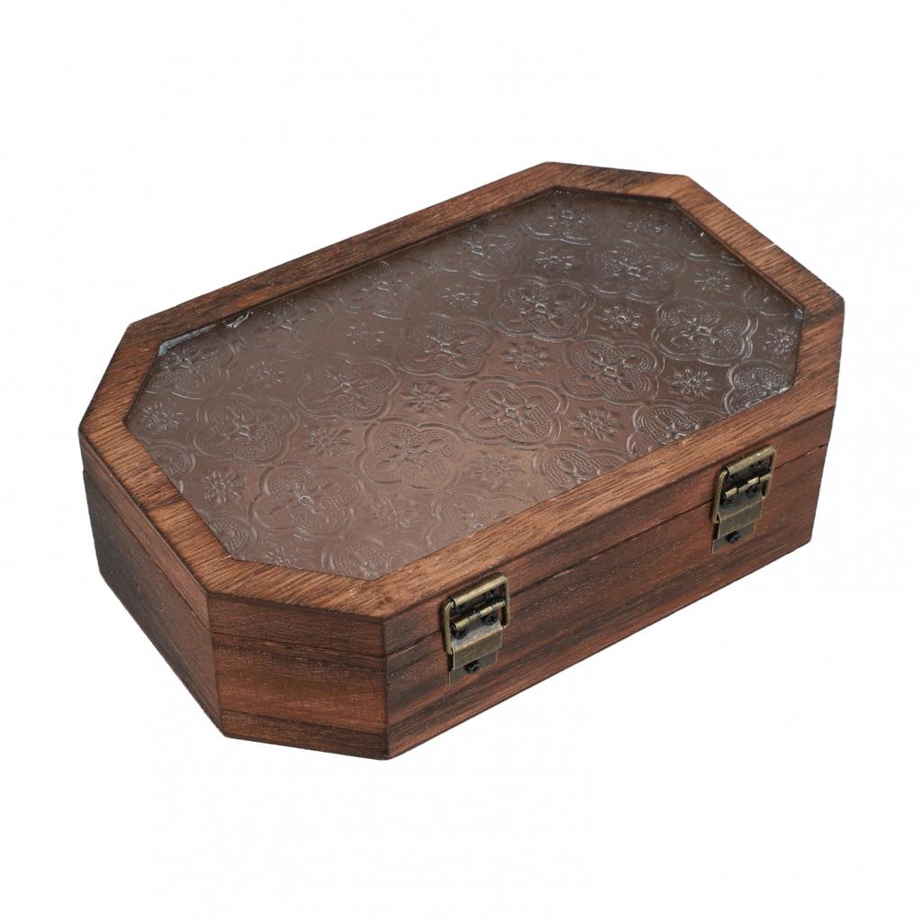 Handcrafted Solid Wood Storage Box with Elegant Begonia Flower Design