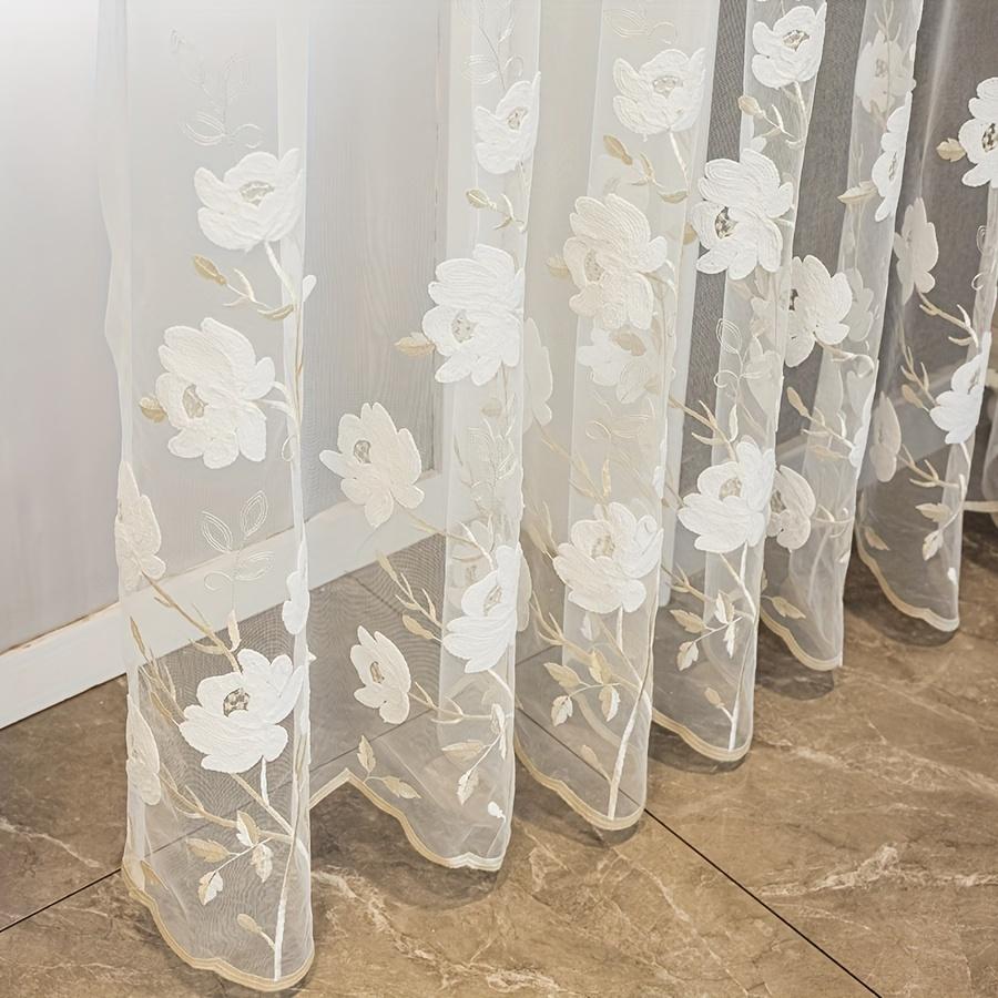 2pcs of Countryside Embroidered Flower Pattern, Uv-Resistant Transparent Curtains, Suitable for Home Decoration In Living Rooms, Bedrooms