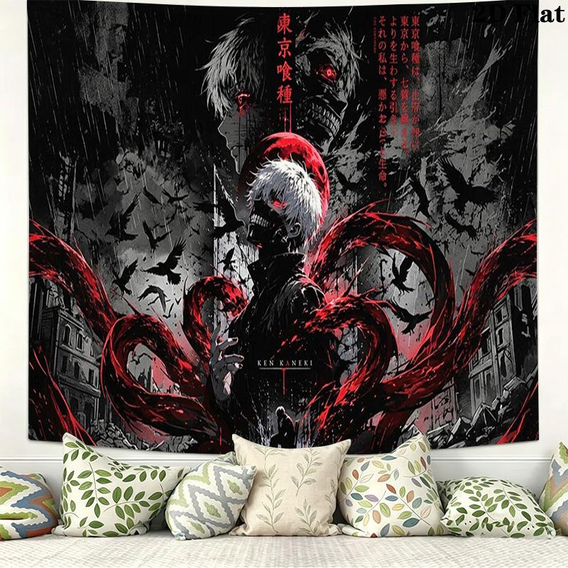 Ken kaneki anime Wall Tapestry Aesthetic Wall Hanging Printed Fabric Blanket Decorative Tapestries for Bedroom Living Room Home Decor