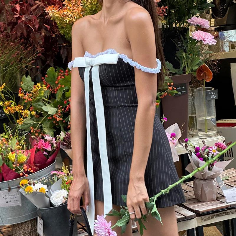 Striped Off-the-shoulder Mini Dress