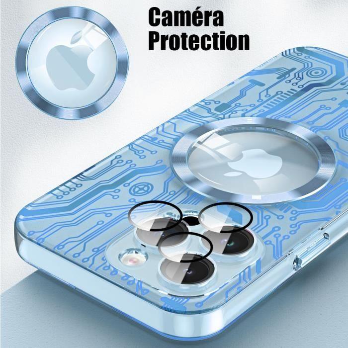 Coque pour iPhone 15 - Translucide Bleu - Antichoc - Verre Trempé - Charge Magnétique
