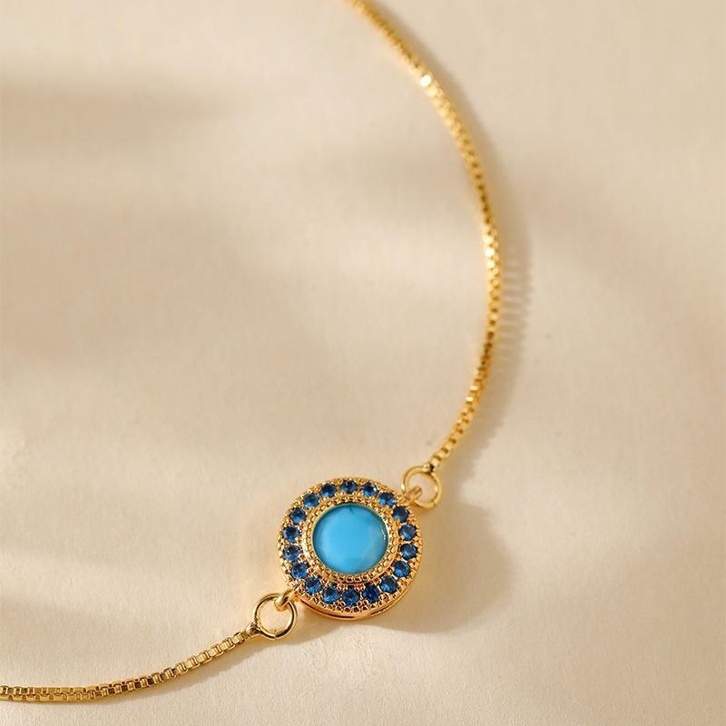 Gold Plated Evil Eye Pull-Tie Adjustable Box Chain Bracelet