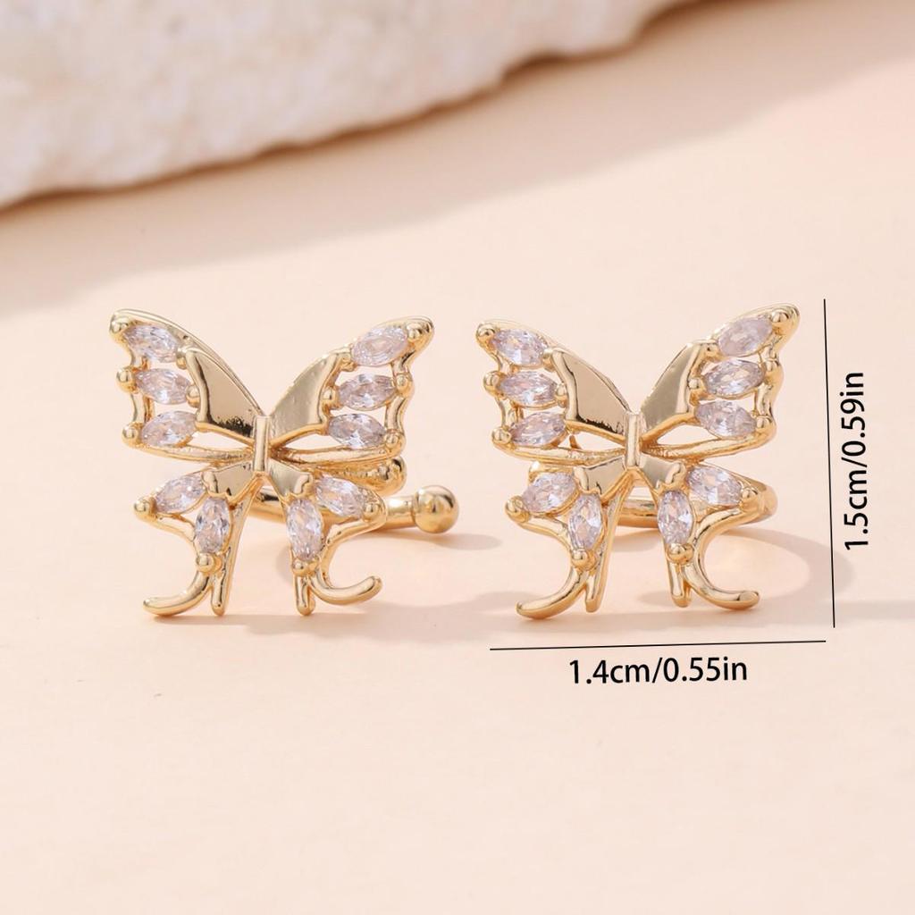 Elegant Butterfly Cubic Zirconia Ear Cuff - No Piercing, Light Luxury Fashion Jewelry