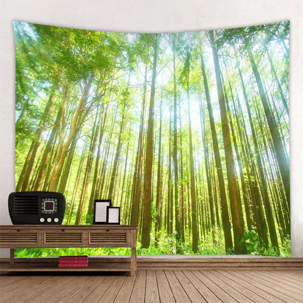 Sunshine Forest Tapestry Natural Landscape Wall Hanging Hippie Home Living Room Bedroom Background Cloth Poster Blanket