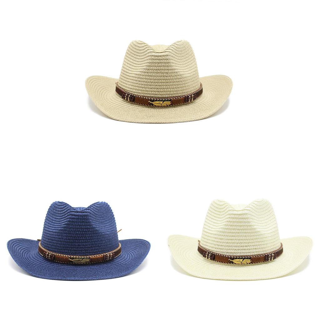Western Cowboy Straw Hat Sun Protection Wide Brim Gift For Men And Women