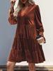 2026 Elegant Velvet Party Dress - Long Sleeve Solid Color