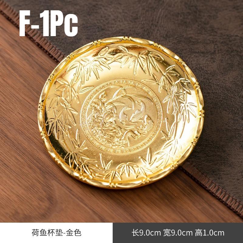 1 Stück Gold Retro Metall Untersetzer Exquisite Isolierunterlage Teetabletts für Zuhause Teeräume Vintage KongFu Teezeremonie Zubehör Geschenk